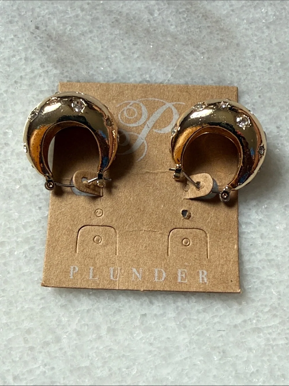 Plunder Chunky Gold-Tone Crystal Accent Hoop Earrings New - Picture 3 of 5